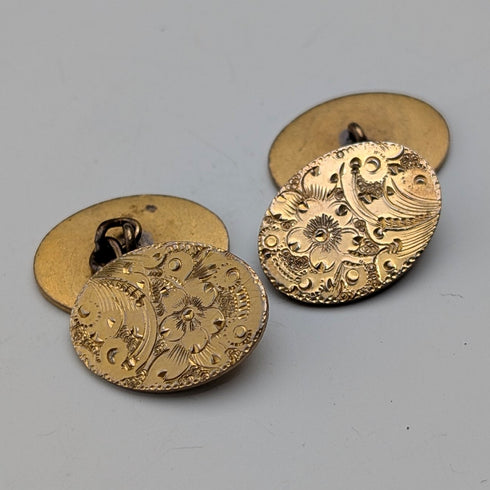 英國復古花卉金色橢圓形袖扣